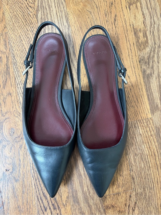 Vince Shoes - Vince Black Leather Pointed Slingback Mules with Burgundy Insole